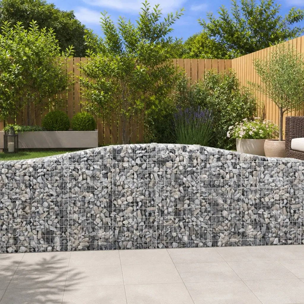 Arched Gabion Baskets Galvanised Iron 400 x 30 x 100120 cm Silver 9 Piece Garden Retaining Wall Barrier