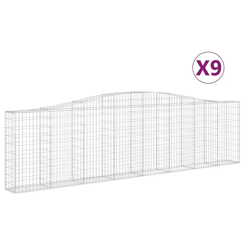 Arched Gabion Baskets Galvanised Iron 400 x 30 x 100120 cm Silver 9 Piece Garden Retaining Wall Barrier