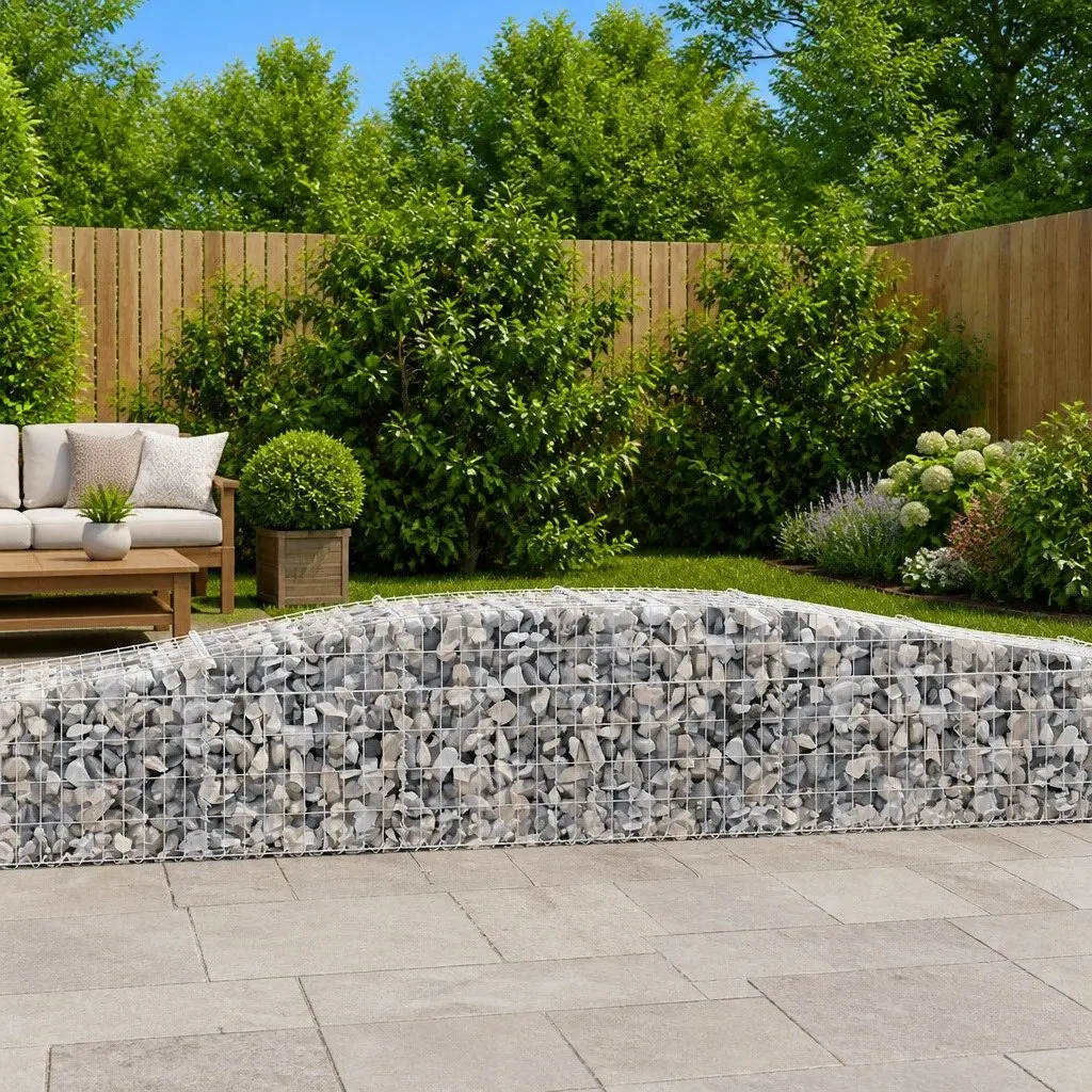 Gabion Baskets Arched Decorative Silver 3 Piece Garden Barrier Retaining Wall Galvanised Iron 400x50x40/60cm