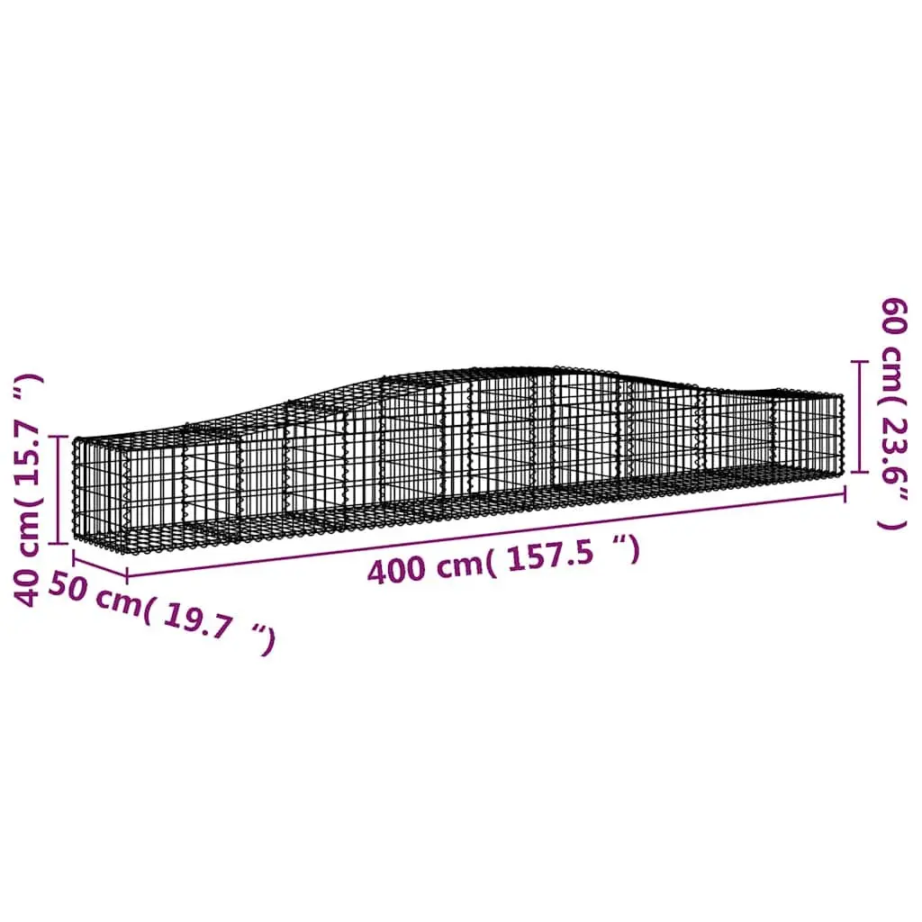 Gabion Baskets Arched Decorative Silver 3 Piece Garden Barrier Retaining Wall Galvanised Iron 400x50x40/60cm