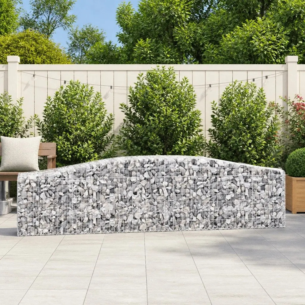 Gabion Baskets Arched Galvanised Iron 400 x 50 x 60/80 cm Silver 2 Piece Garden Barrier Retaining Wall Decorative Outdoor Cage