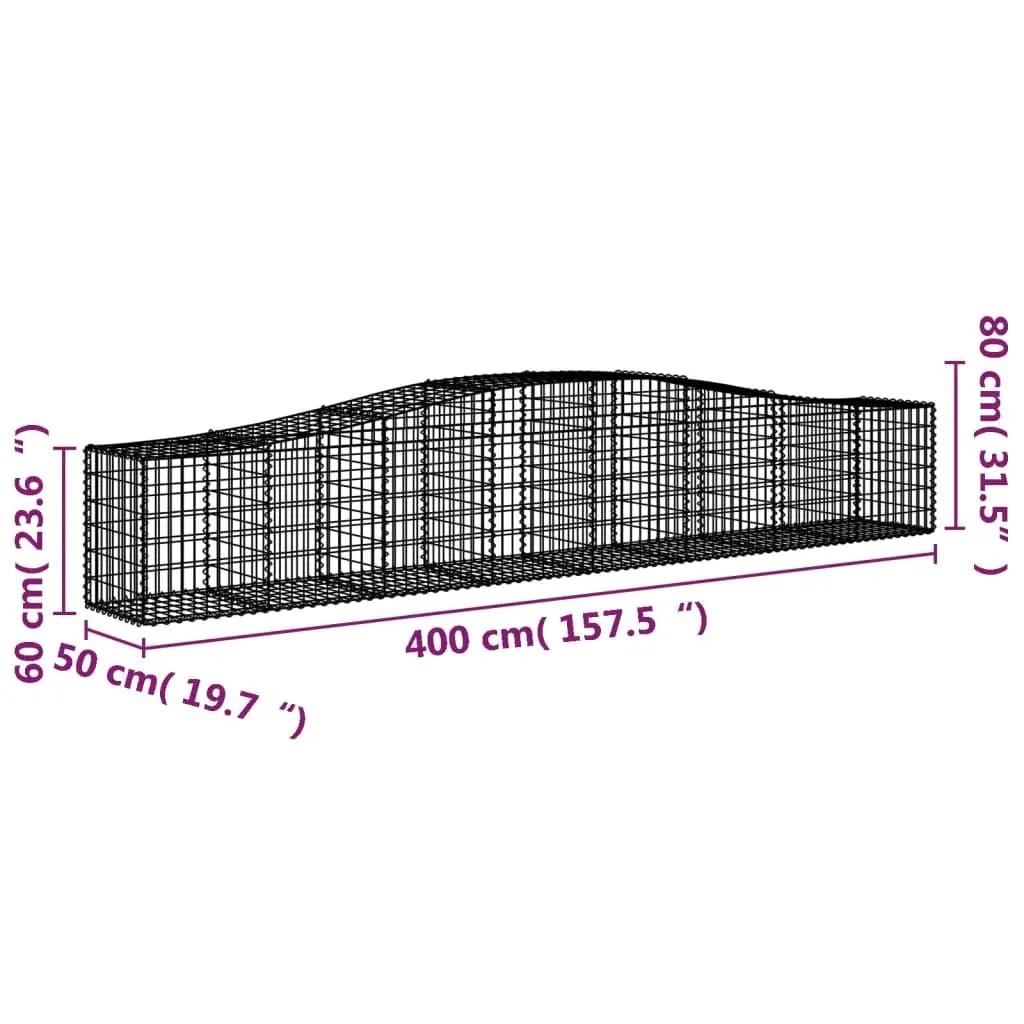 Gabion Baskets Arched Galvanised Iron 400 x 50 x 60/80 cm Silver 2 Piece Garden Barrier Retaining Wall Decorative Outdoor Cage
