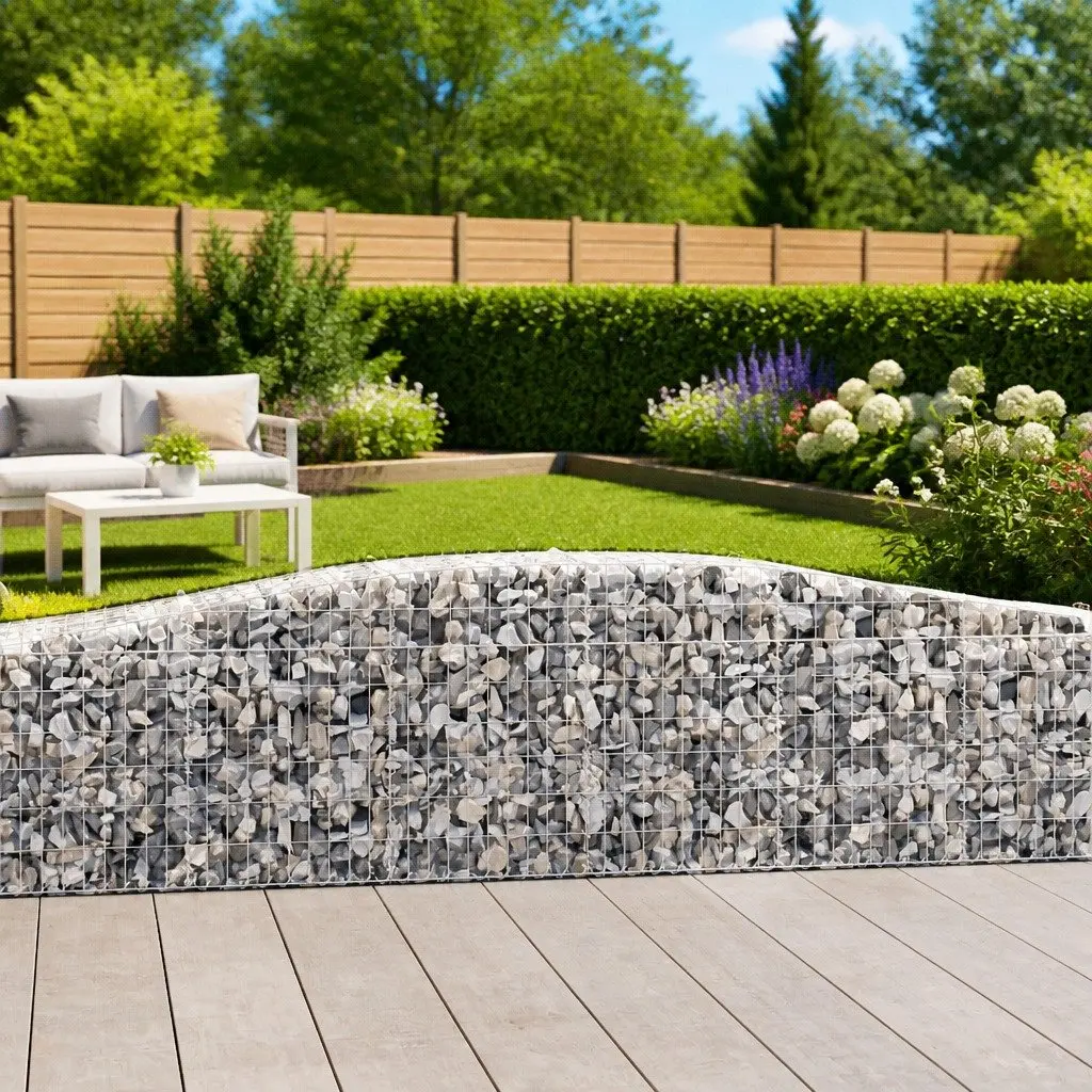 Gabion Baskets Arched Galvanised Iron 400x50x60/80 cm Silver Garden Barrier Retaining Wall 6 Piece