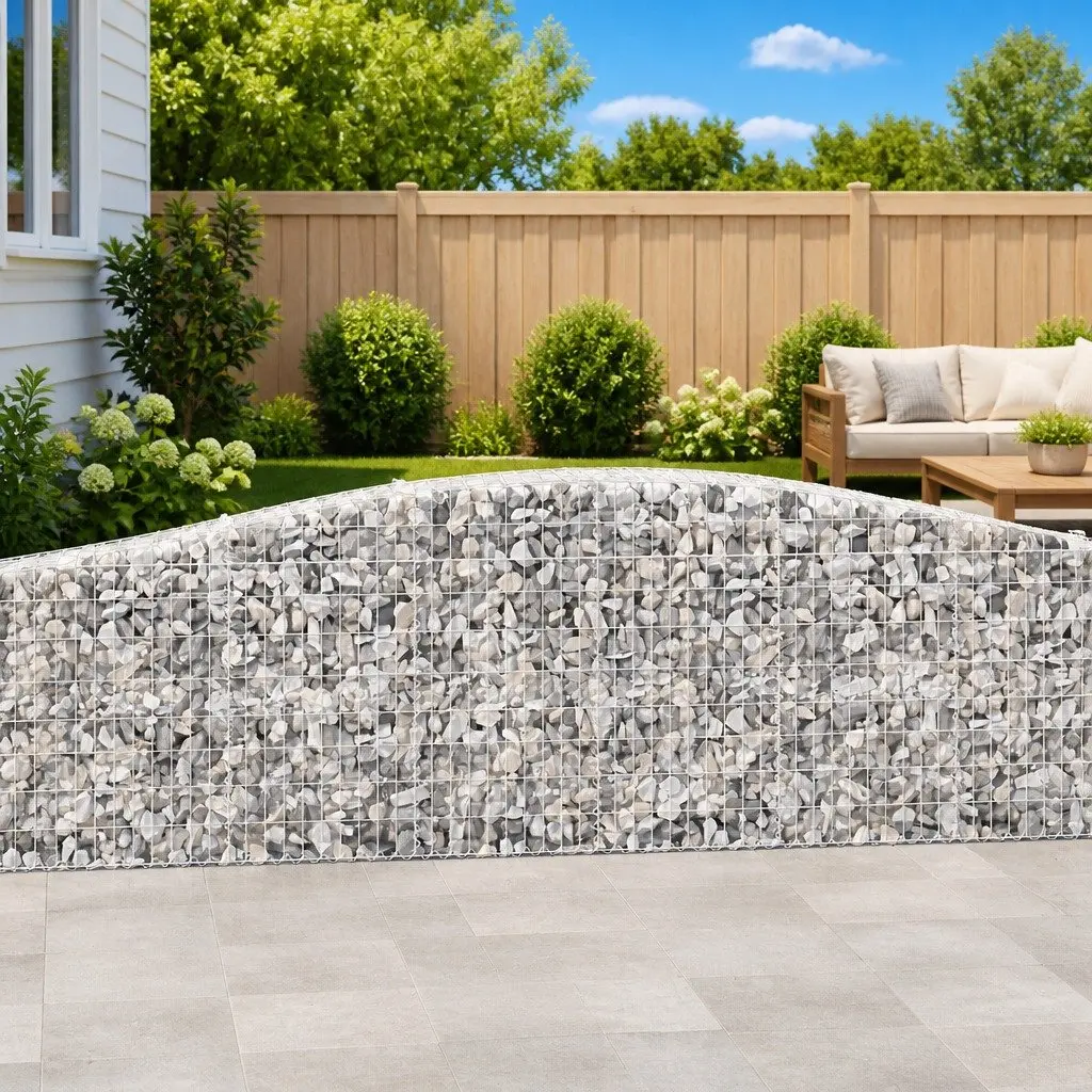 Gabion Baskets Arched Galvanised Iron 400x50x80/100cm Silver 2pcs Garden Decorative Retaining Wall