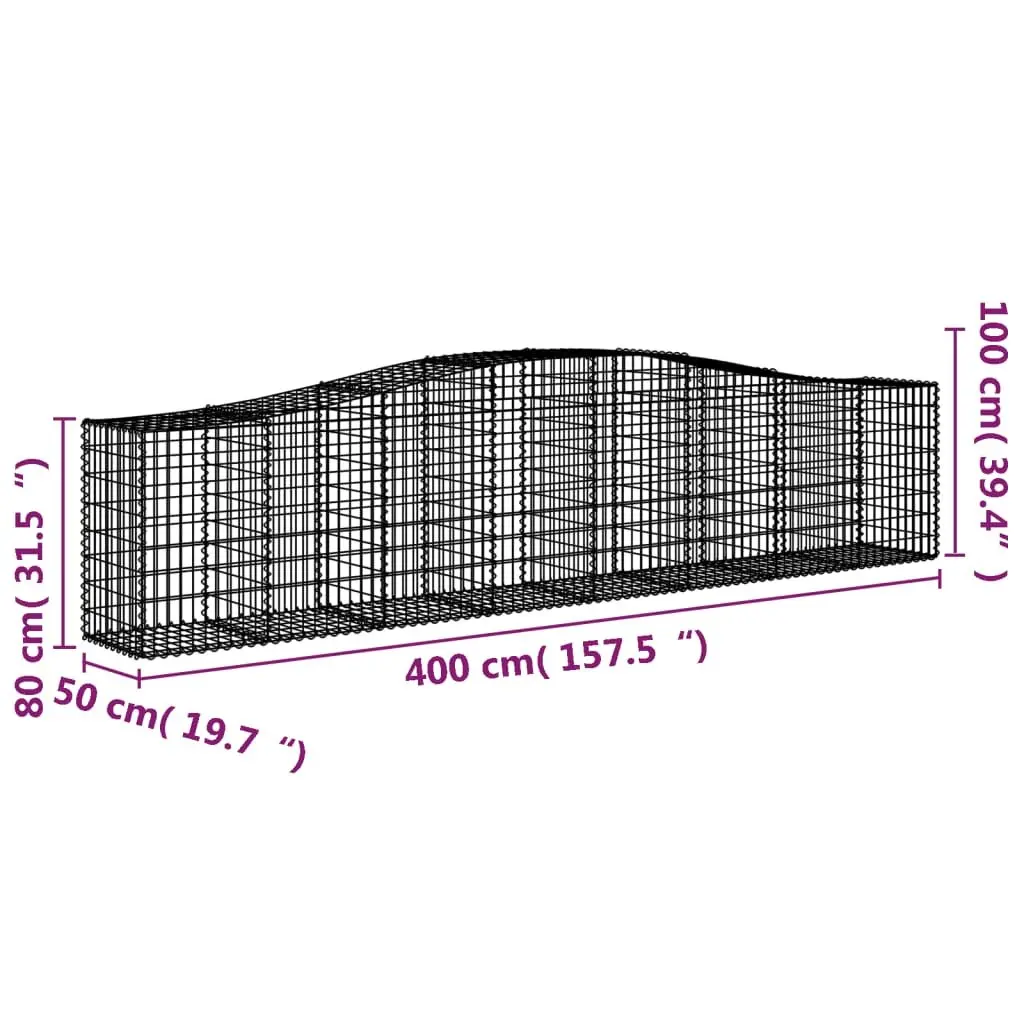 Gabion Baskets Arched Galvanised Iron 400x50x80/100cm Silver 2pcs Garden Decorative Retaining Wall