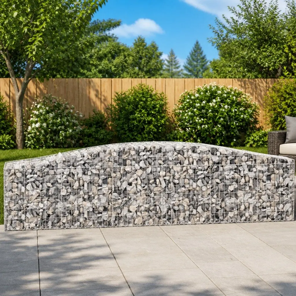 Arched Gabion Baskets Galvanised Iron 400 x 50 x 80/100 cm Silver 4 Piece Outdoor Garden Decorative Barrier