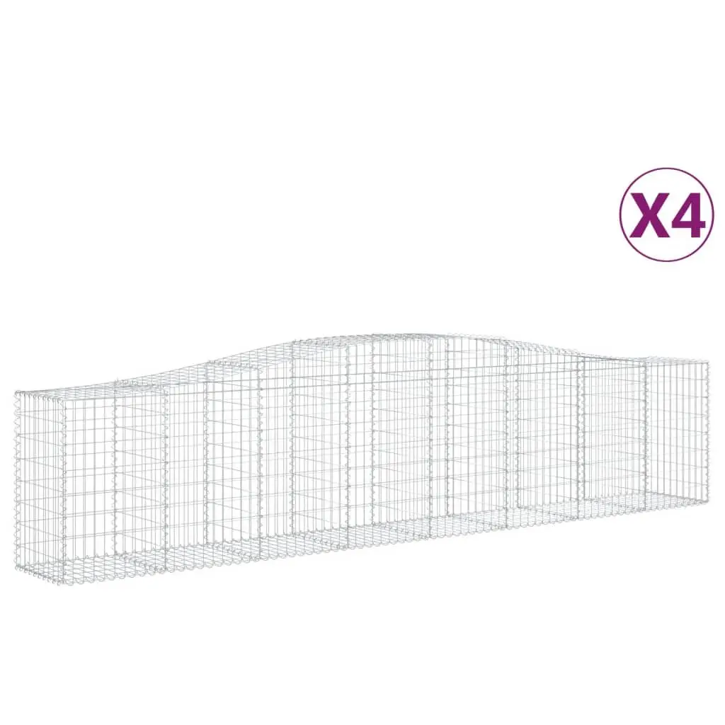 Arched Gabion Baskets Galvanised Iron 400 x 50 x 80/100 cm Silver 4 Piece Outdoor Garden Decorative Barrier