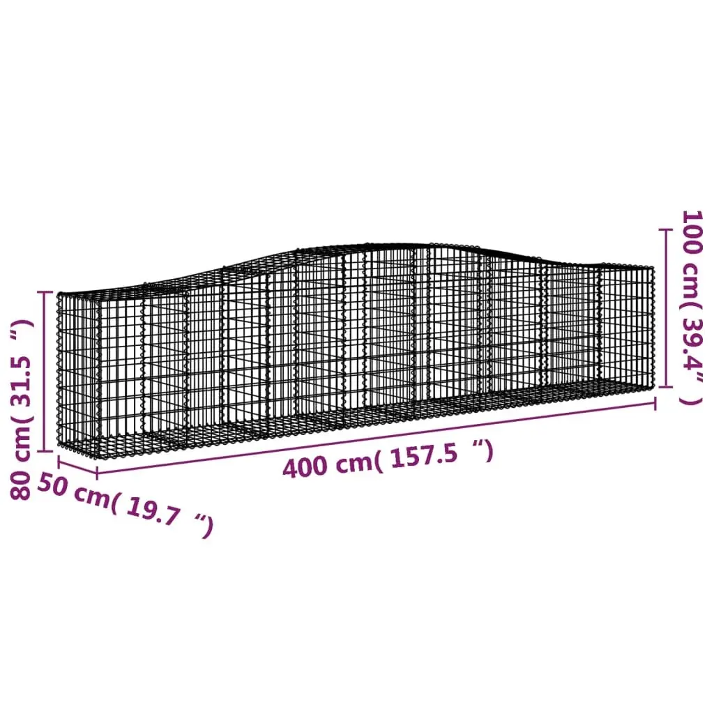 Arched Gabion Baskets Galvanised Iron 400 x 50 x 80/100 cm Silver 4 Piece Outdoor Garden Decorative Barrier