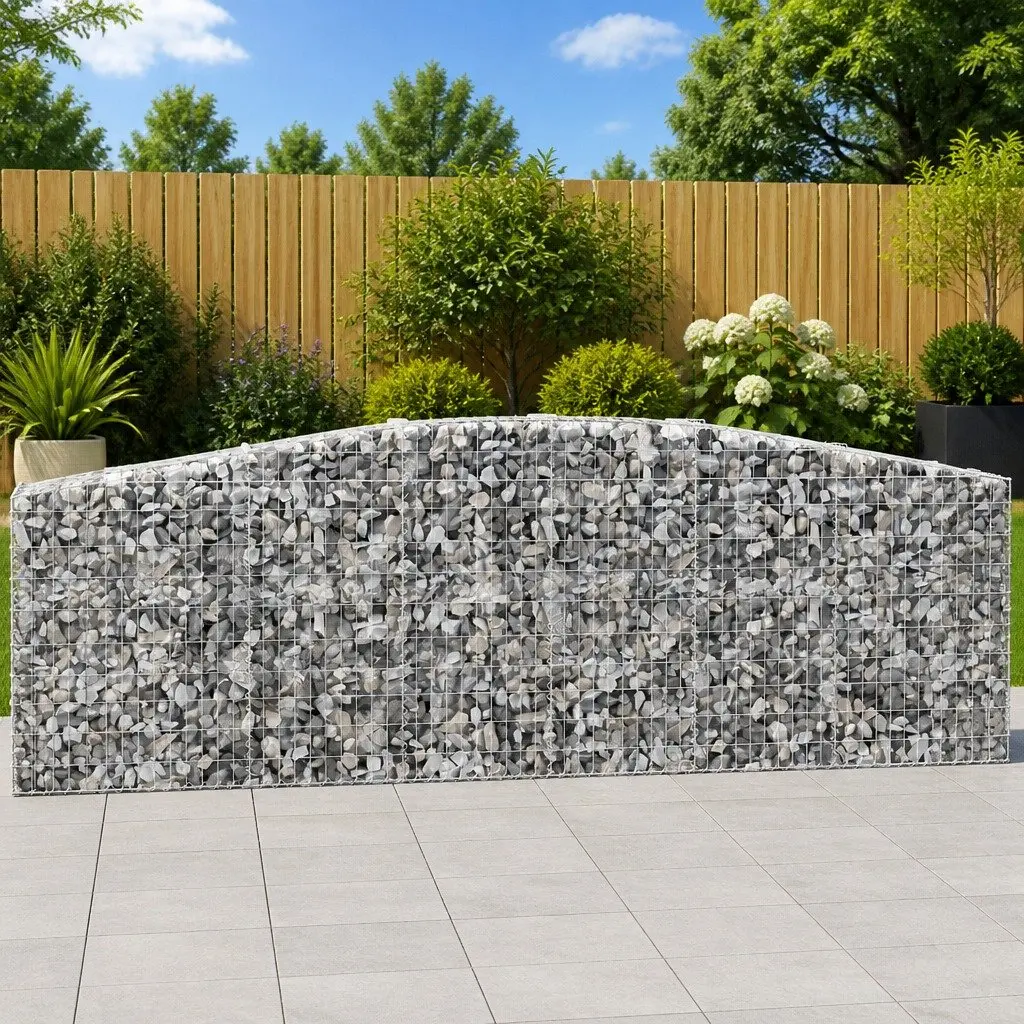 Gabion Baskets Arched Silver 3 Piece Garden Barrier Retaining Wall Galvanised Iron Outdoor Decorative