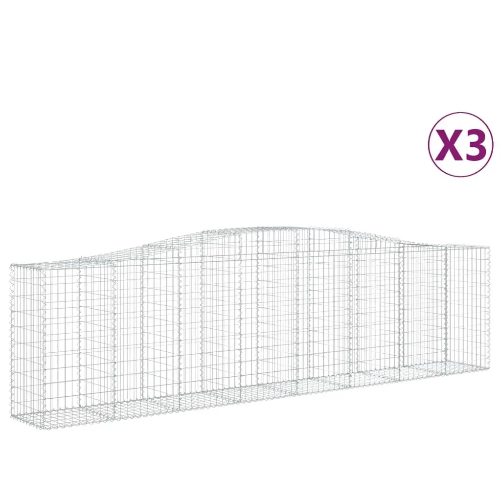 Gabion Baskets Arched Silver 3 Piece Garden Barrier Retaining Wall Galvanised Iron Outdoor Decorative