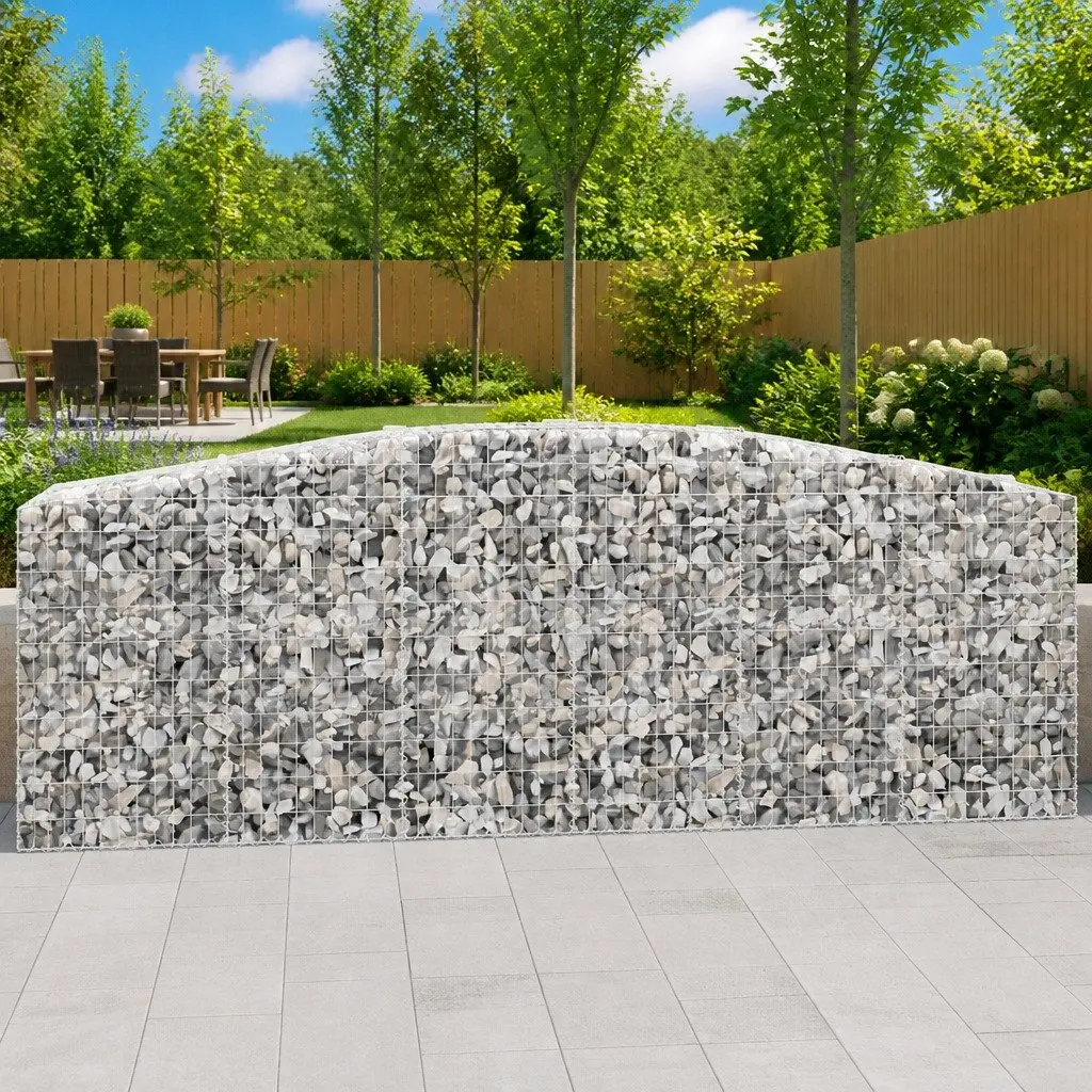 Arched Gabion Baskets Galvanised Iron 400x50x100/120 cm Silver Garden Retaining Wall Barriers 8 Piece