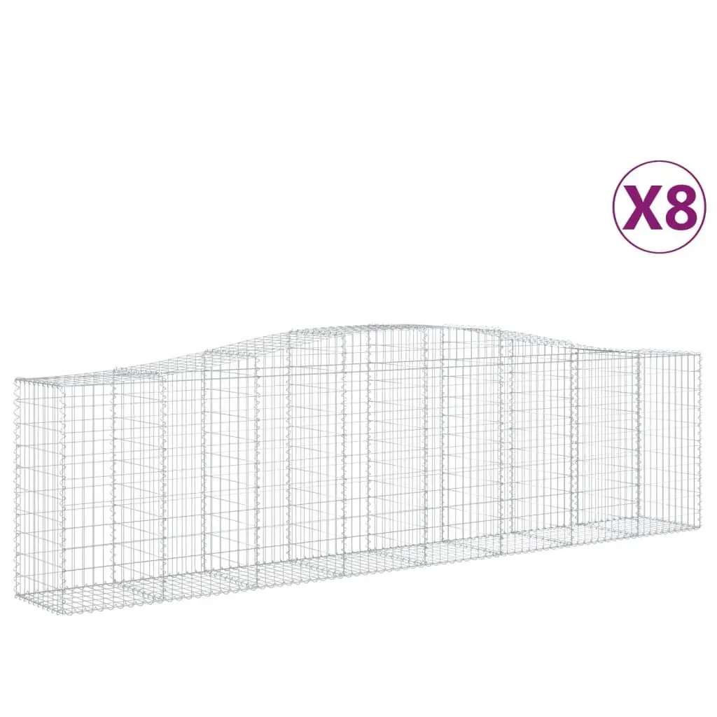 Arched Gabion Baskets Galvanised Iron 400x50x100/120 cm Silver Garden Retaining Wall Barriers 8 Piece