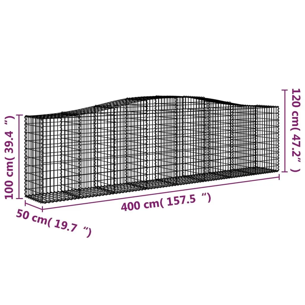 Arched Gabion Baskets Galvanised Iron 400x50x100/120 cm Silver Garden Retaining Wall Barriers 8 Piece