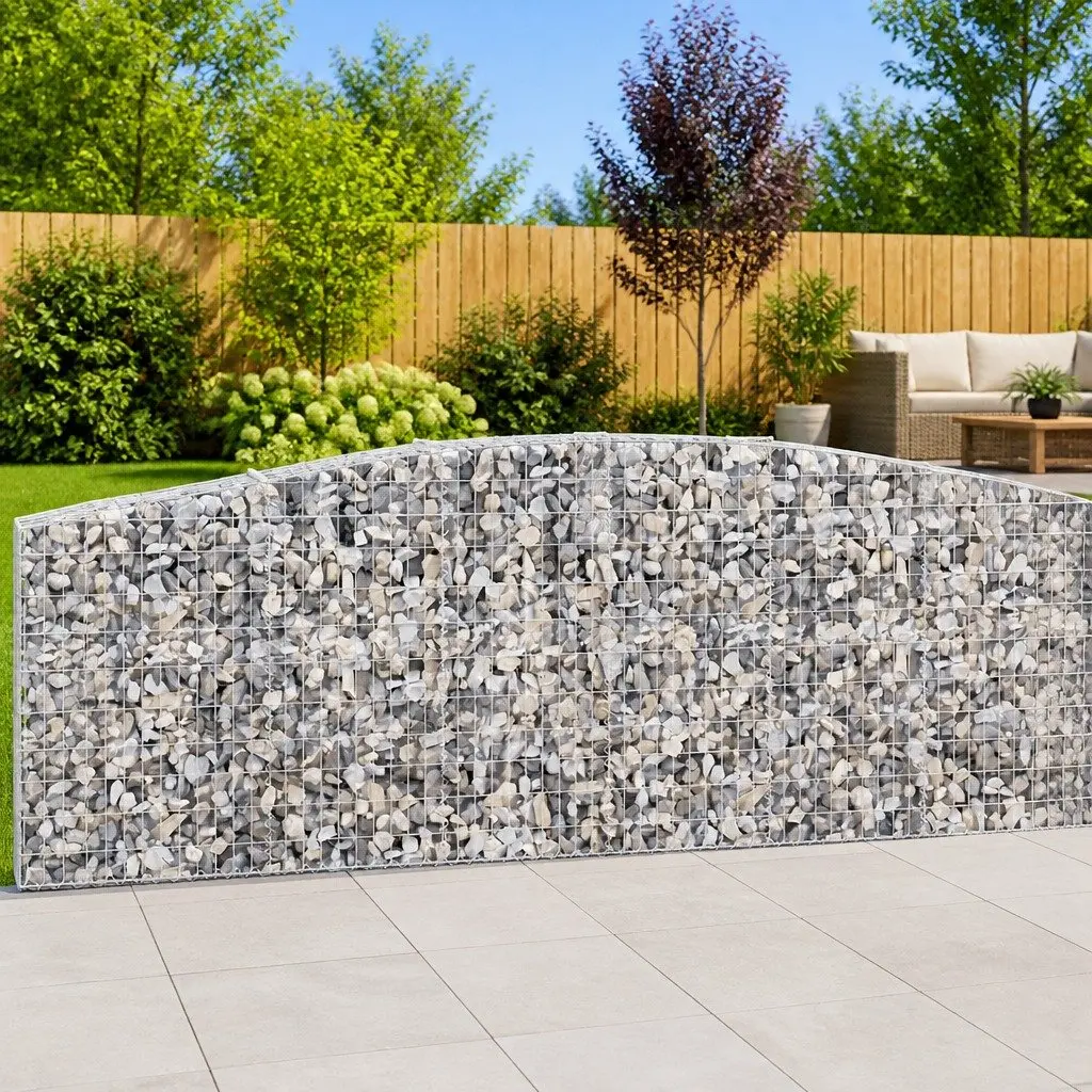 Gabion Baskets Arched 9 Piece Silver Galvanised Iron 400x50x100120 cm Decorative Garden Retaining Wall