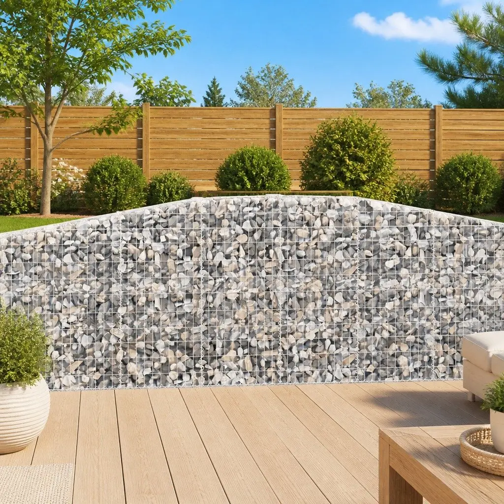 Arched Garden Barrier 10 Piece Silver Galvanised Iron 400 x 50 x 100/120 cm Decorative Sound-Insulating Gabion Baskets