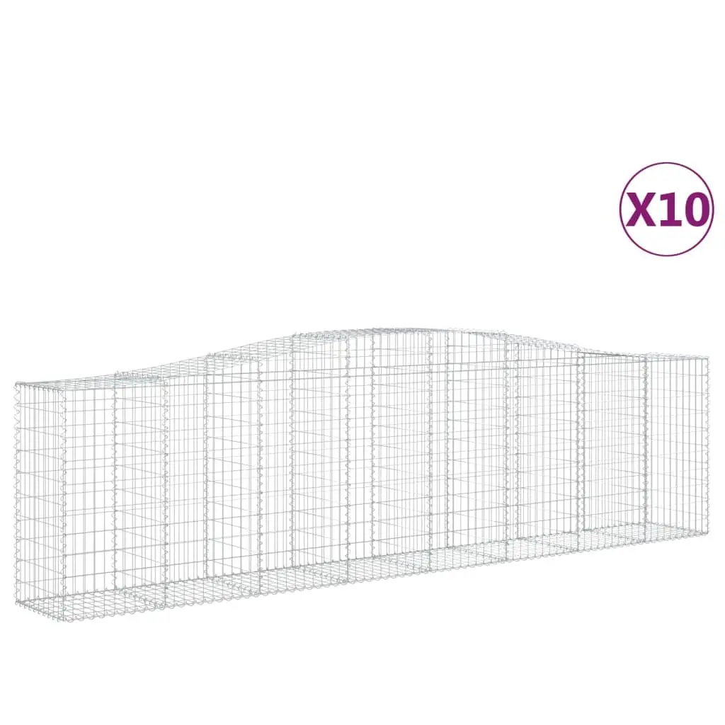 Arched Garden Barrier 10 Piece Silver Galvanised Iron 400 x 50 x 100/120 cm Decorative Sound-Insulating Gabion Baskets