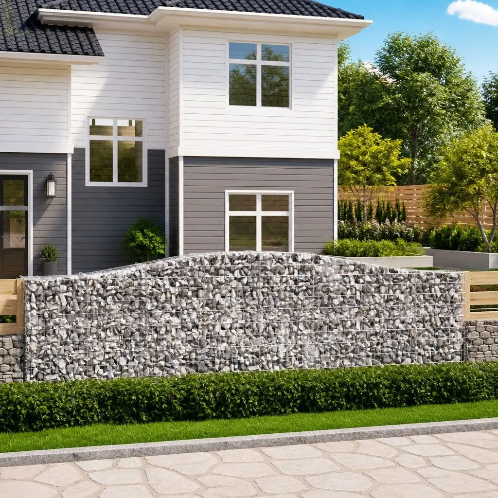 Gabion Baskets Arched Galvanised Iron 400 x 50 x 120/140 cm Silver 2 pcs Garden Barrier Decorative Retaining Wall Outdoor