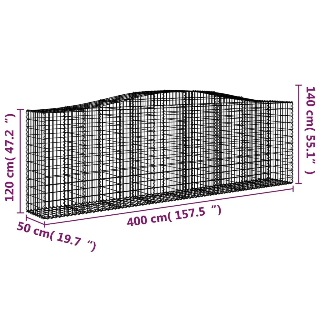 Arched Garden Barrier Baskets 3 Piece Decorative Silver Galvanised Iron 400x50x120140cm Outdoor Retaining Wall