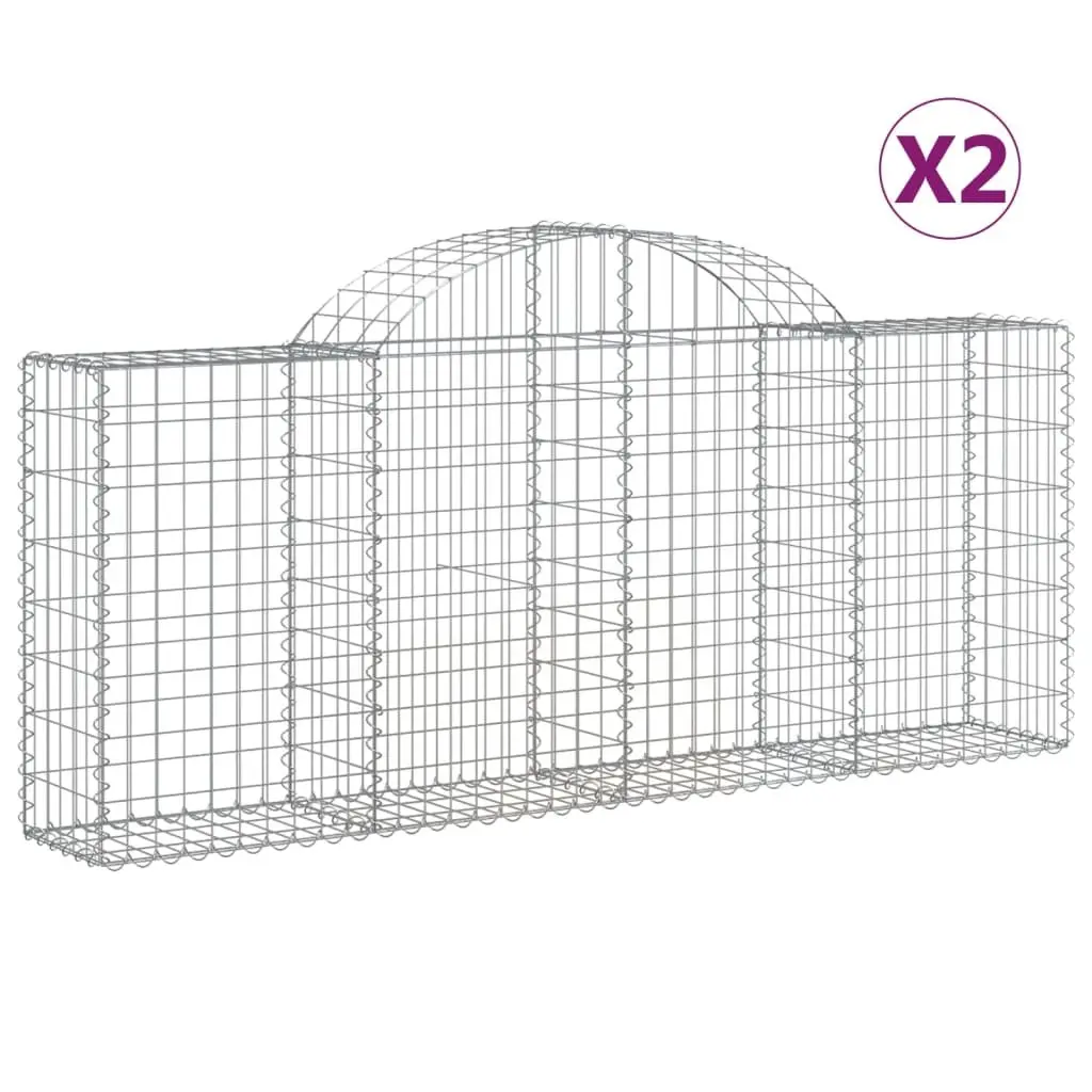 Arched Gabion Baskets Galvanised Iron 200 x 30 x 80/100 cm Silver 2 Piece Garden Barrier Decorative Retaining Wall Outdoor