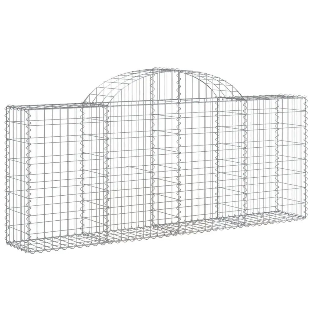Arched Gabion Baskets Galvanised Iron 200 x 30 x 80/100 cm Silver 2 Piece Garden Barrier Decorative Retaining Wall Outdoor