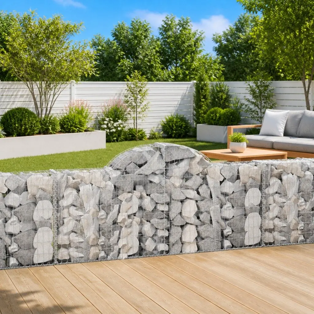 Gabion Baskets Decorative Outdoor Garden Barrier 3 Piece Silver Galvanised Iron 200x30x80/100cm