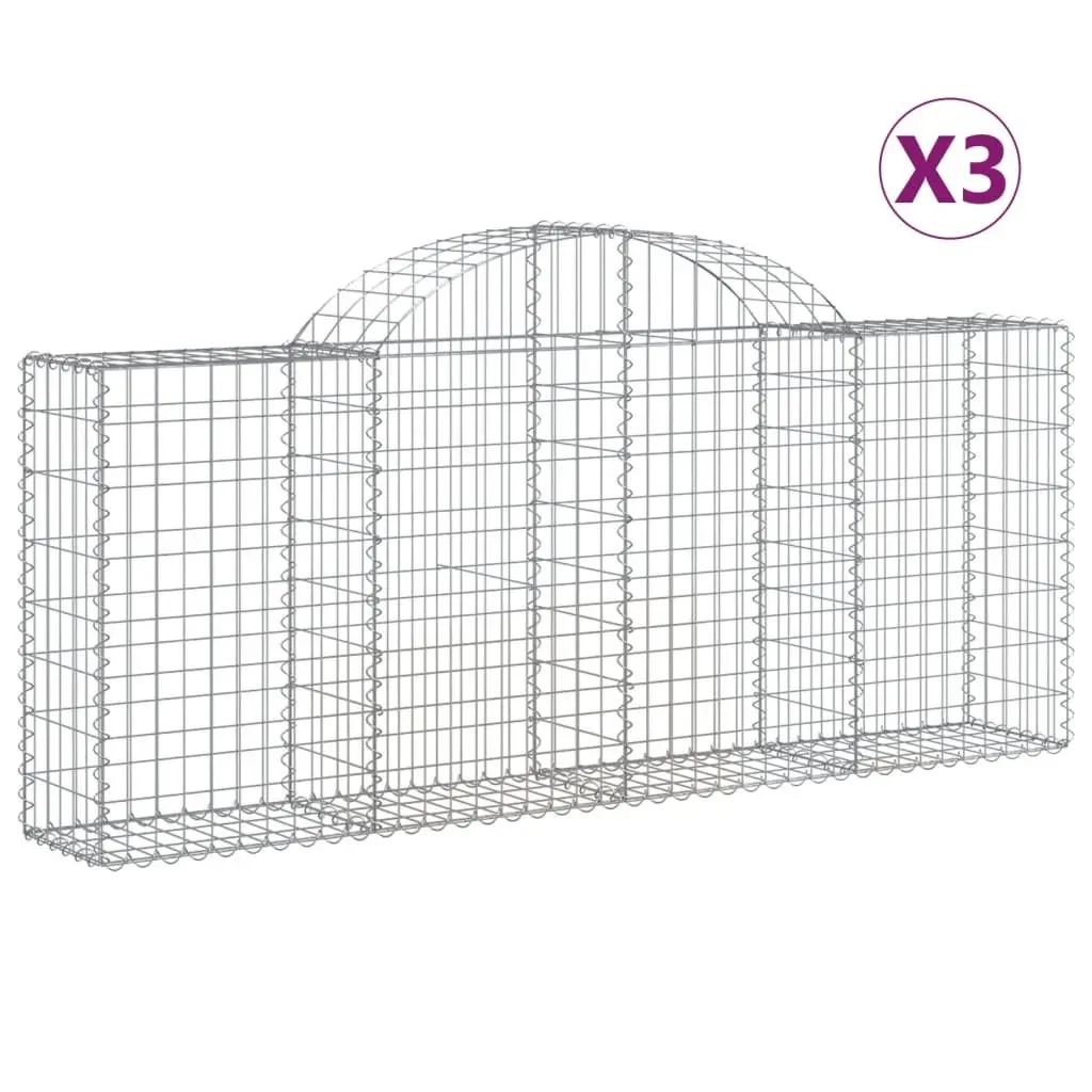 Gabion Baskets Decorative Outdoor Garden Barrier 3 Piece Silver Galvanised Iron 200x30x80/100cm
