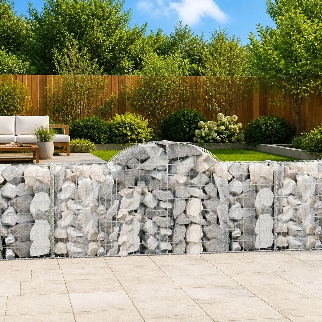 Gabion Baskets Arched Galvanised Iron 200x30x80/100 cm Silver 6 Piece Garden Barrier Retaining Wall