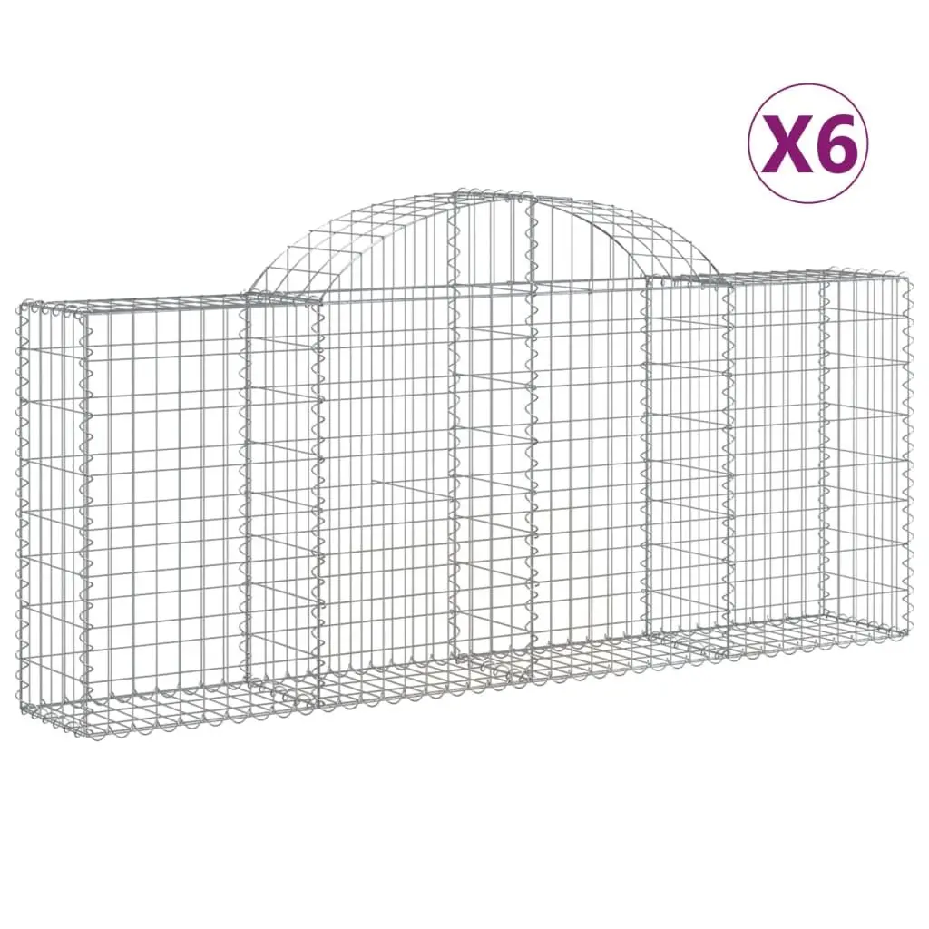 Gabion Baskets Arched Galvanised Iron 200x30x80/100 cm Silver 6 Piece Garden Barrier Retaining Wall