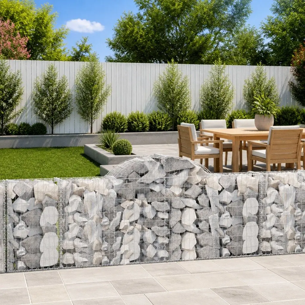 Arched Gabion Baskets 7 pcs Garden Barrier Retaining Wall Outdoor Decorative