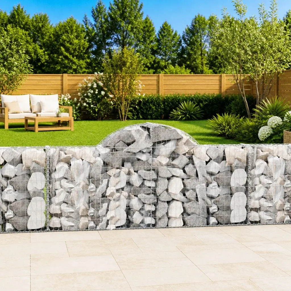 Arched Gabion Baskets Silver 200 x 30 x 80/100 cm 9 Piece Garden Barrier Decorative Retaining Wall Outdoor