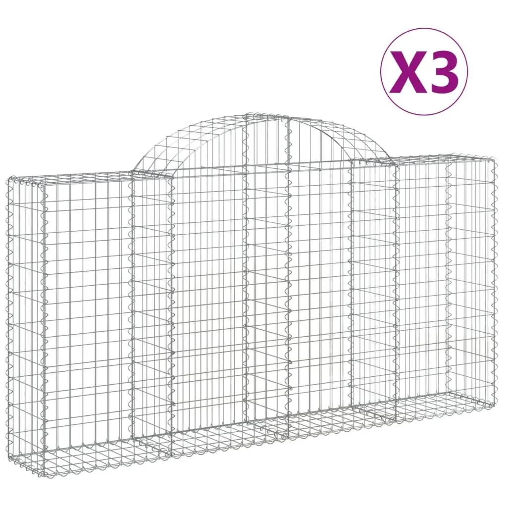 Arched Gabion Baskets 3 pcs 200x30x100/120 cm Garden Barrier Retaining Wall