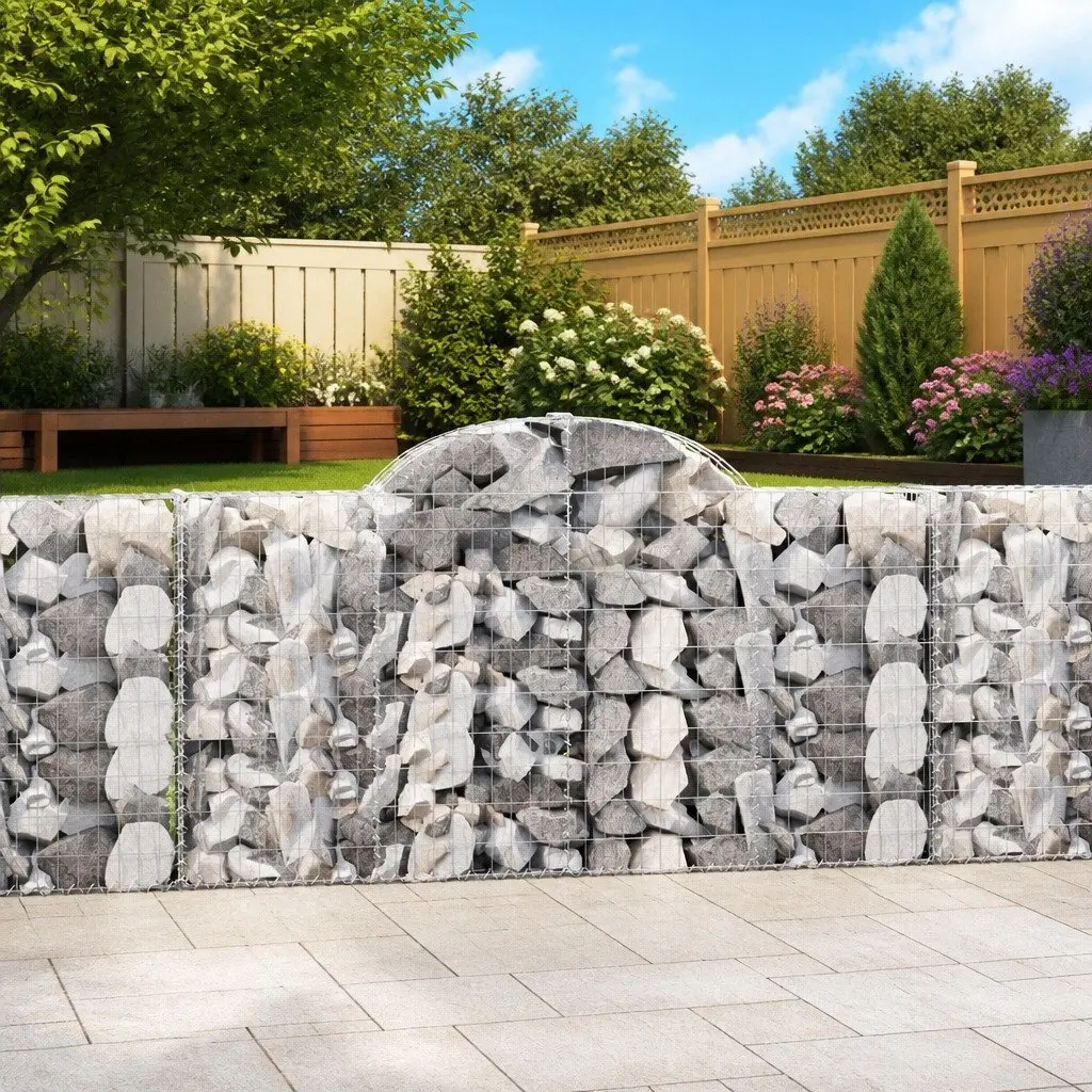 Arched Gabion Baskets Galvanised Iron Wire 200 x 30 x 100 120 cm Silver 5 Piece Garden Barrier Retaining Wall Decorative Outdoor