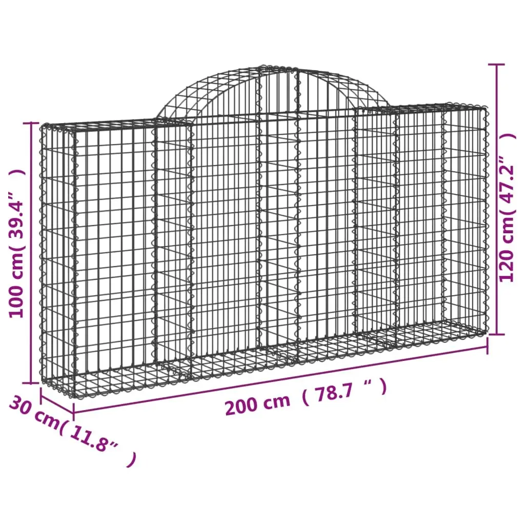 Arched Gabion Baskets Galvanised Iron Wire 200 x 30 x 100 120 cm Silver 5 Piece Garden Barrier Retaining Wall Decorative Outdoor