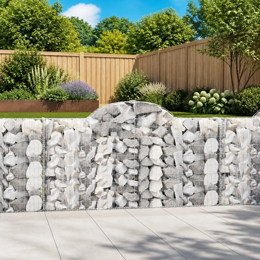 Arched Gabion Baskets Galvanised Iron 200 x 30 x 100120 cm Silver 6 Piece Decorative Garden Barrier Retaining Wall Outdoor