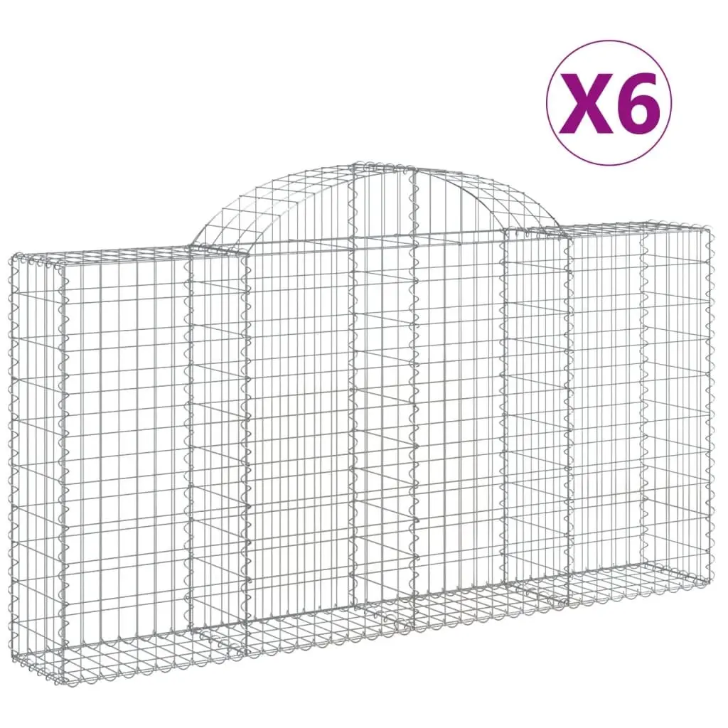 Arched Gabion Baskets Galvanised Iron 200 x 30 x 100120 cm Silver 6 Piece Decorative Garden Barrier Retaining Wall Outdoor