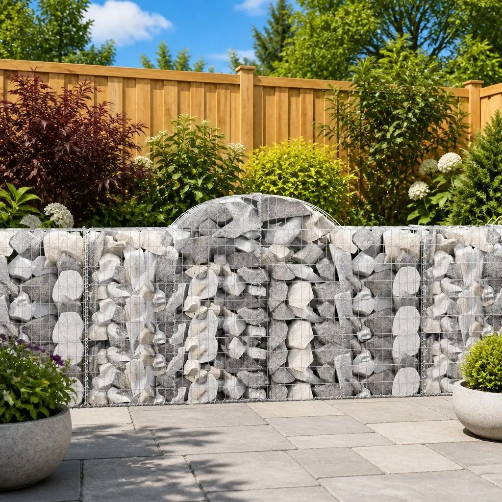 Gabion Baskets Galvanised Iron Silver 8 Piece Arched Garden Barrier Decorative Retaining Wall Outdoor Use