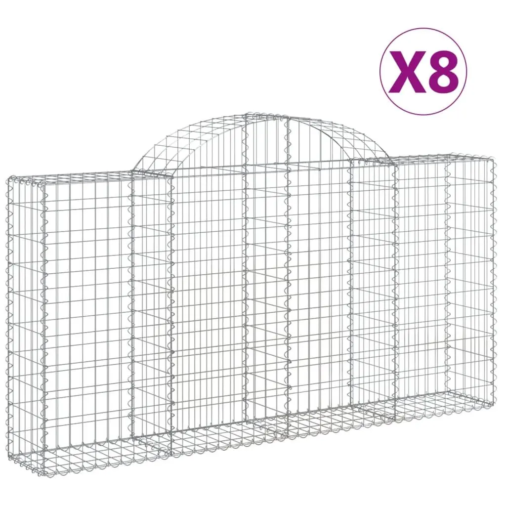 Gabion Baskets Galvanised Iron Silver 8 Piece Arched Garden Barrier Decorative Retaining Wall Outdoor Use