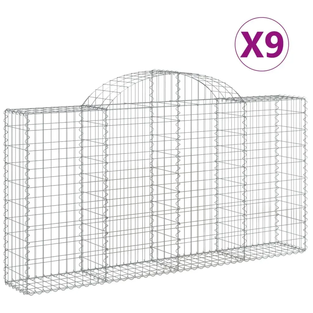 Arched Gabion Baskets Silver Galvanised Iron Decorative Garden Barrier Retaining Wall 9 Piece Outdoor