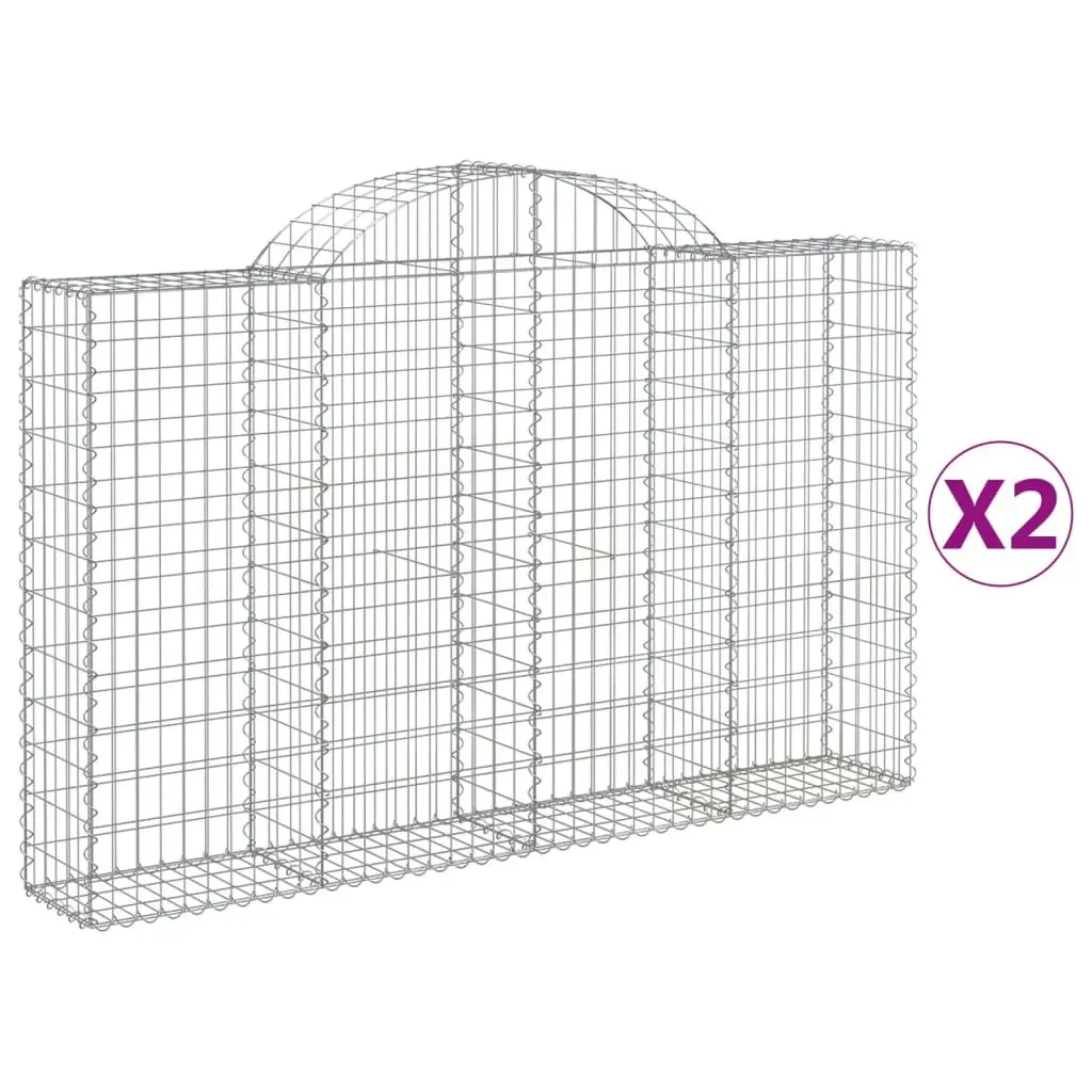Arched Gabion Baskets Silver 200 x 30 x 120/140 cm 2 Pieces Garden Barriers Decorative Outdoor Retaining Wall