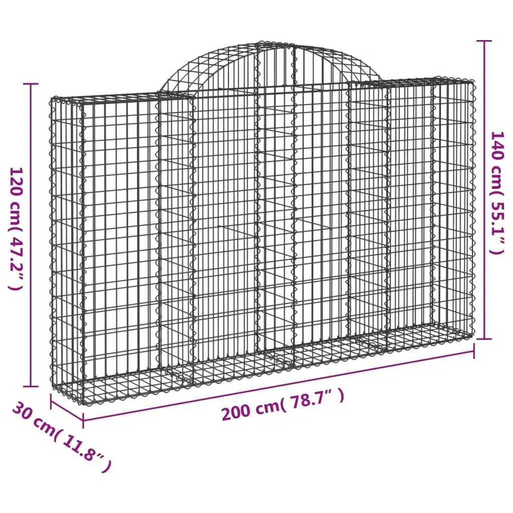 Arched Gabion Baskets Silver 200 x 30 x 120/140 cm 2 Pieces Garden Barriers Decorative Outdoor Retaining Wall