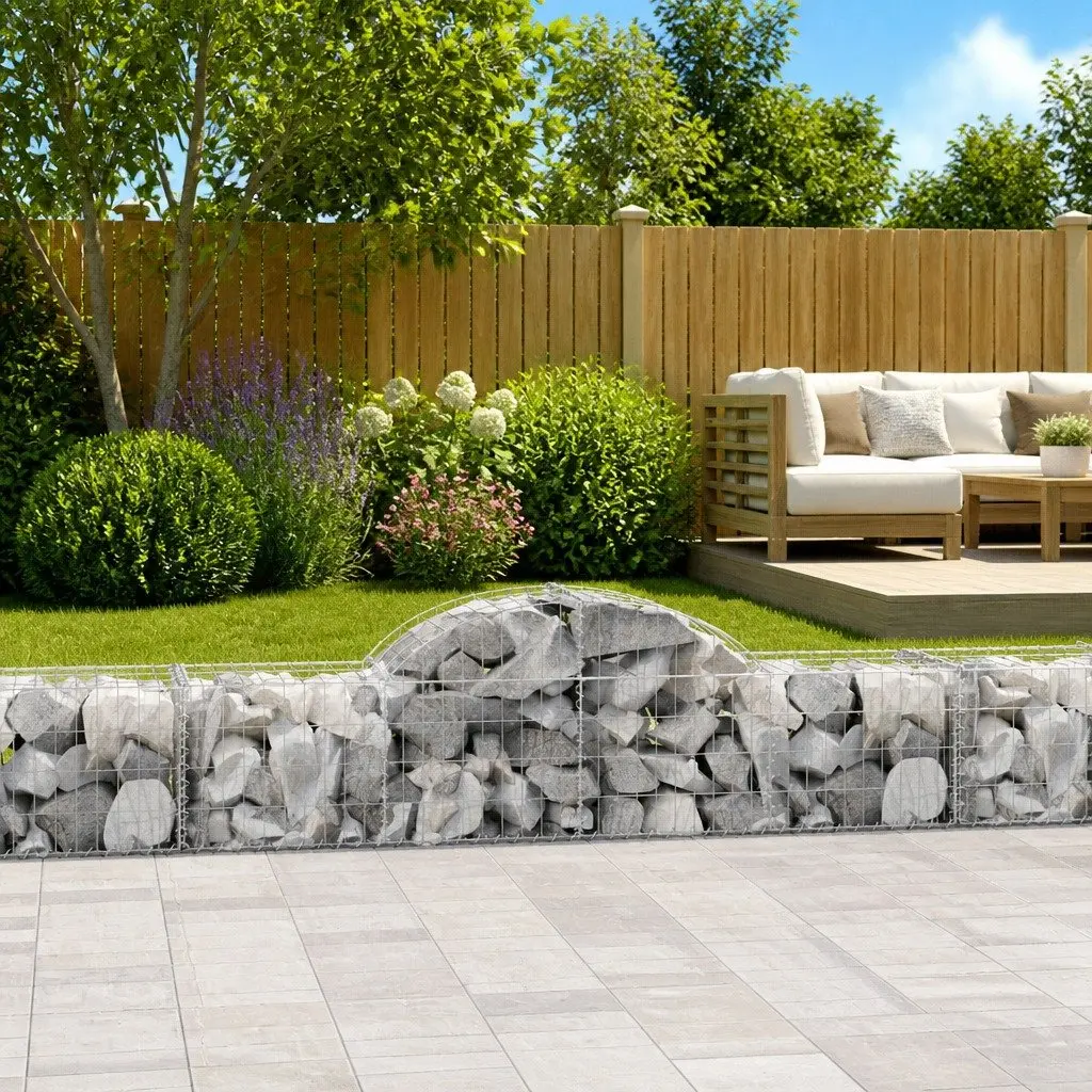 Gabion Baskets Arched Galvanised Iron 200 x 50 x 40/60 cm Silver 4 Piece Garden Barrier Retaining Wall Outdoor Decorative