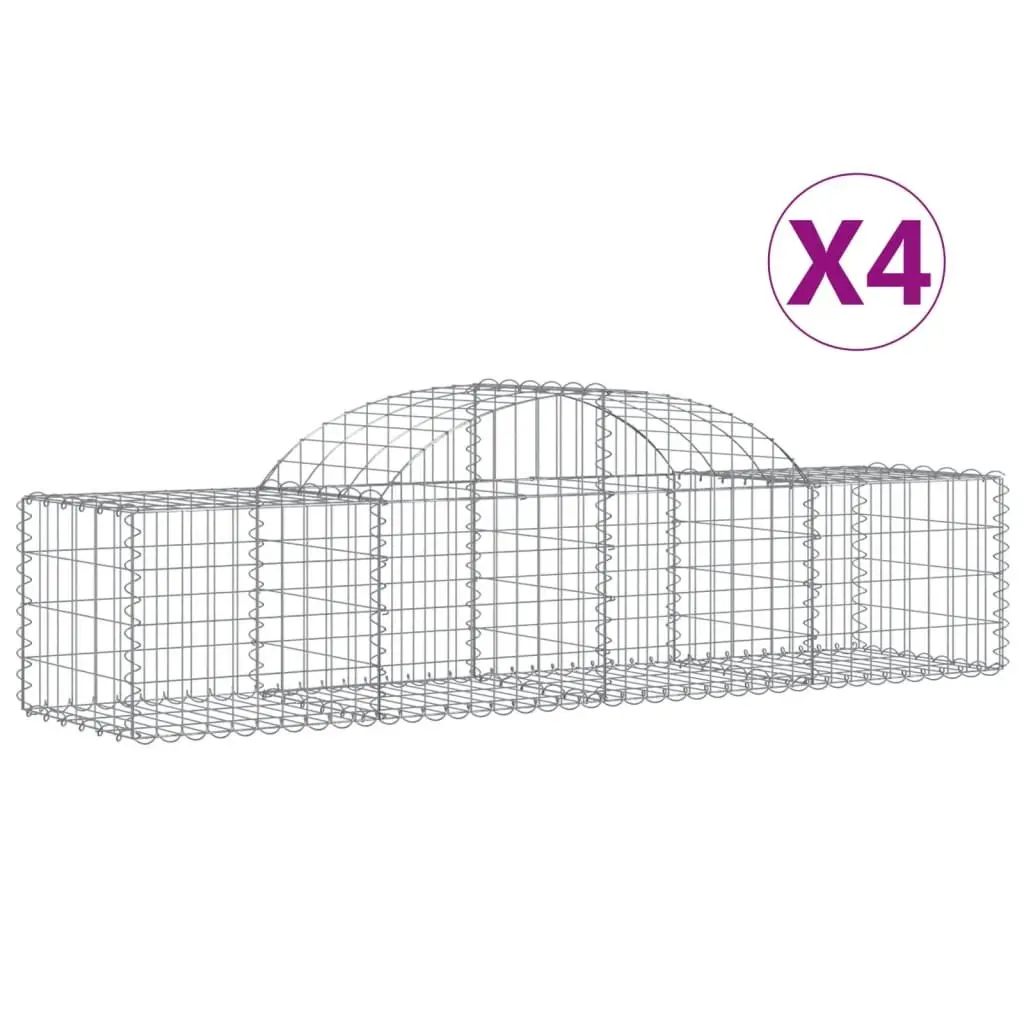 Gabion Baskets Arched Galvanised Iron 200 x 50 x 40/60 cm Silver 4 Piece Garden Barrier Retaining Wall Outdoor Decorative