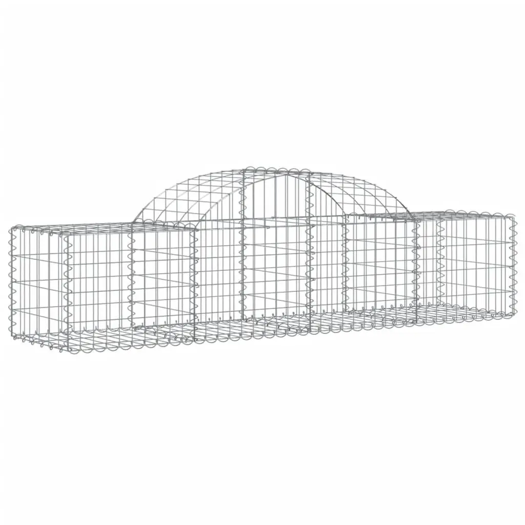 Gabion Baskets Arched Galvanised Iron 200 x 50 x 40/60 cm Silver 4 Piece Garden Barrier Retaining Wall Outdoor Decorative