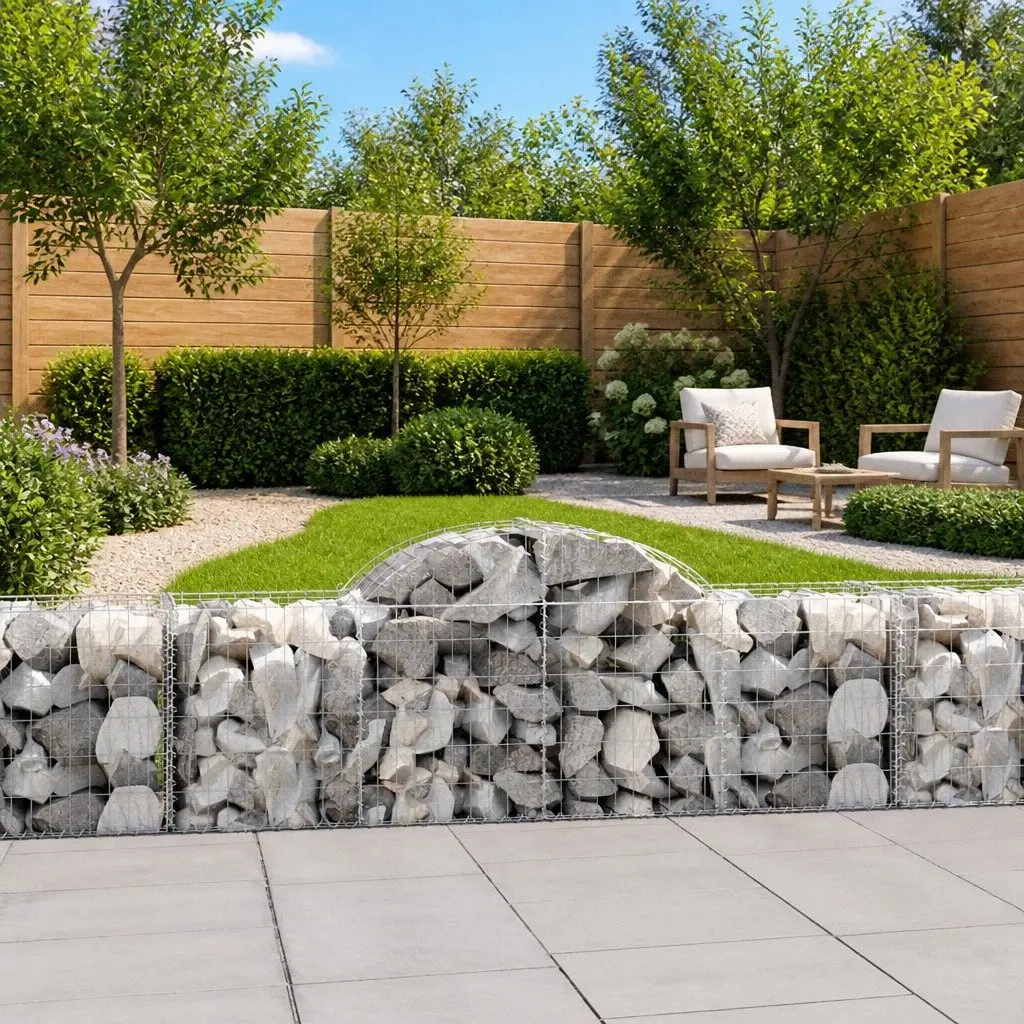 Gabion Baskets Garden Barrier Decorative Outdoor 2 Piece Silver Galvanised Iron 200x50x60/80cm