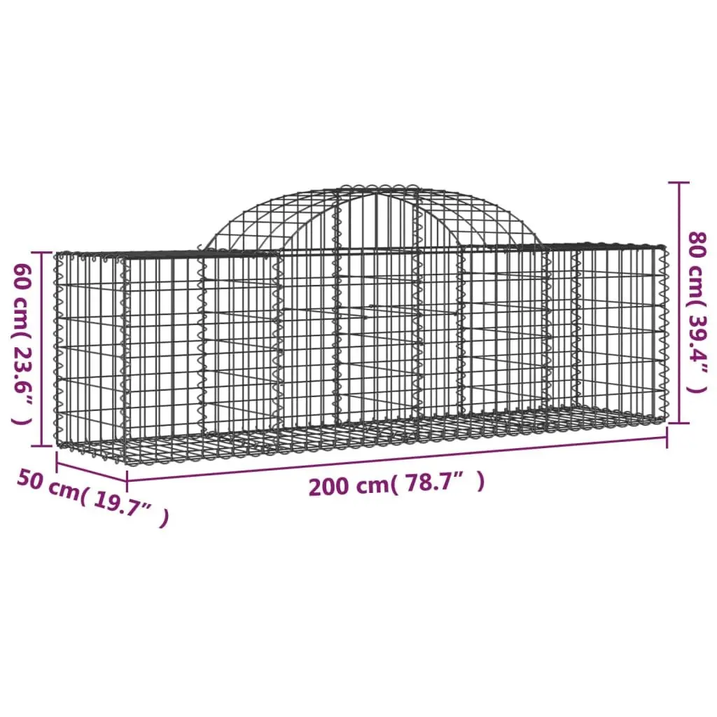 Gabion Baskets Garden Barrier Decorative Outdoor 2 Piece Silver Galvanised Iron 200x50x60/80cm