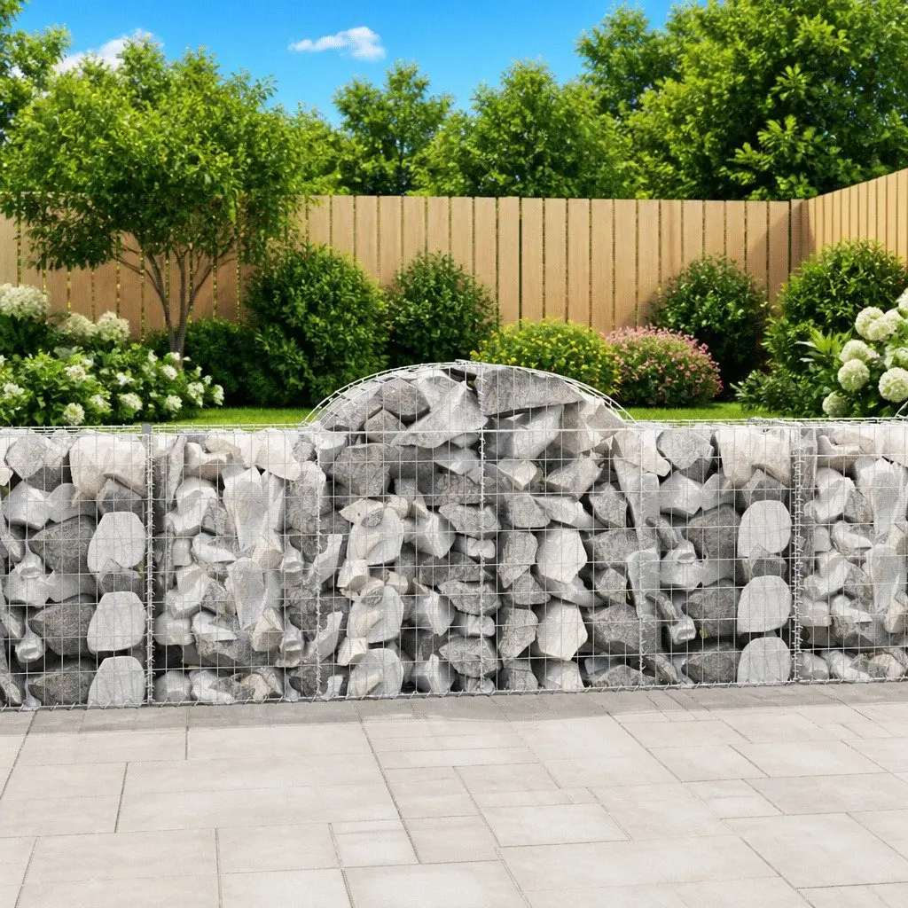 Arched Gabion Baskets Set 4pcs Galvanised Iron Silver Outdoor Garden Barrier Retaining Wall