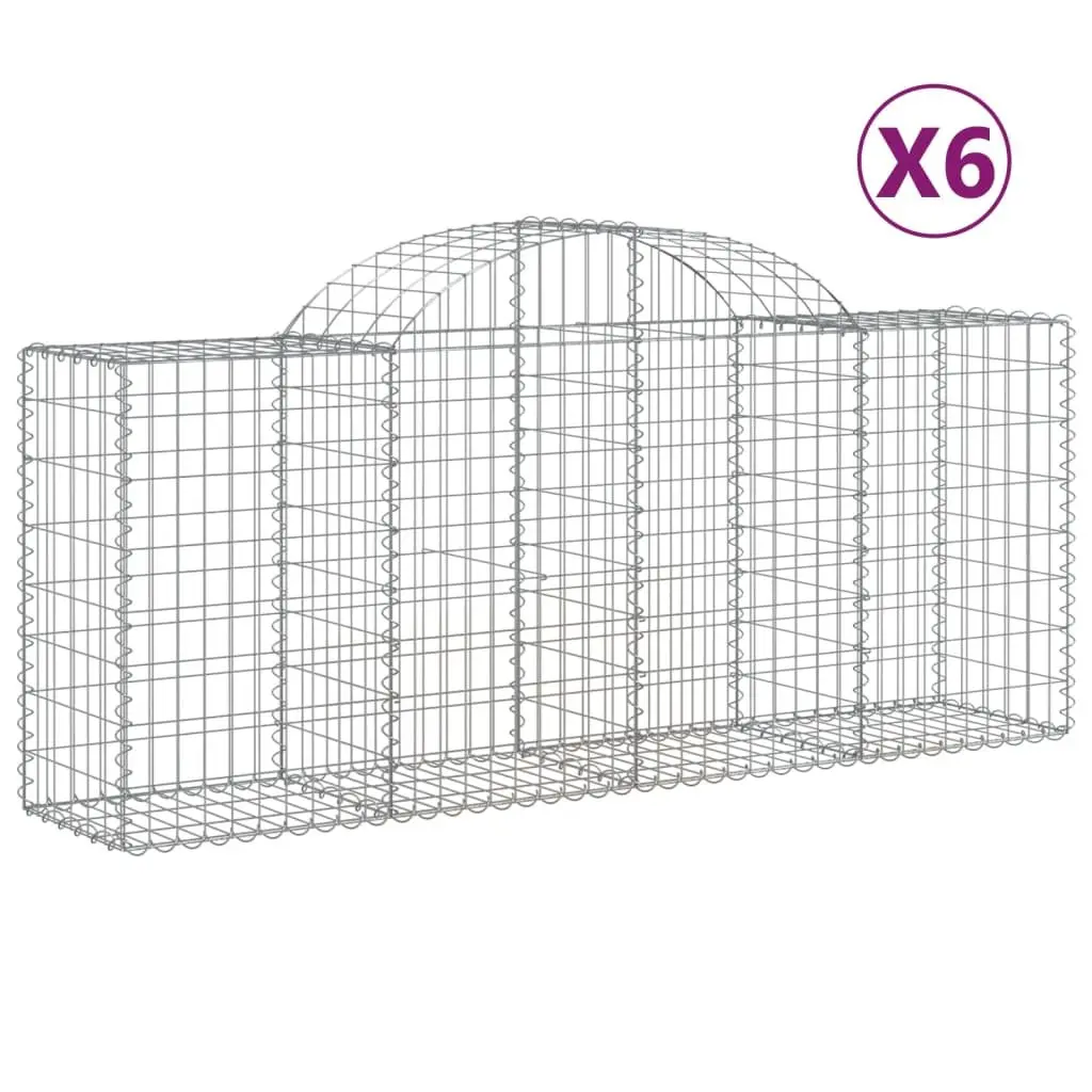 Gabion Baskets Arched Galvanised Iron 200 x 50 x 80/100 cm Silver 6 Piece Garden Barrier Retaining Wall Outdoor Decorative