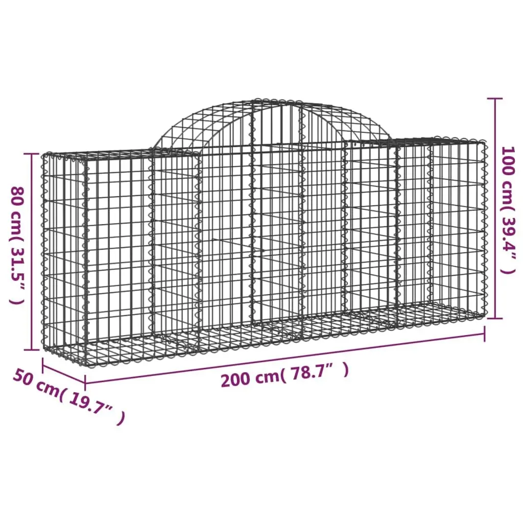Gabion Baskets Arched Galvanised Iron 200 x 50 x 80/100 cm Silver 6 Piece Garden Barrier Retaining Wall Outdoor Decorative