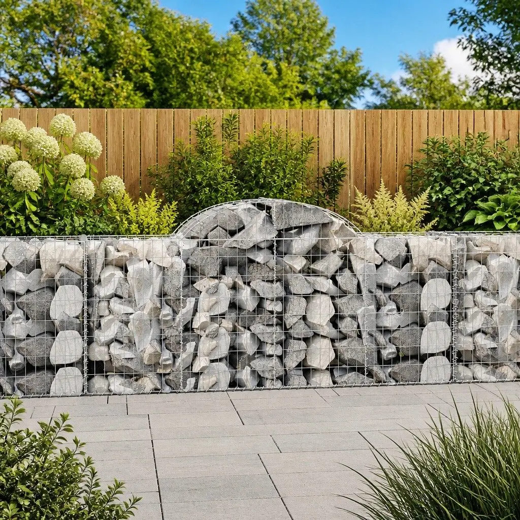 7 Piece Decorative Arched Gabion Baskets Galvanised Iron Garden Barrier Outdoor Retaining Wall Silver 200x50x80/100 cm