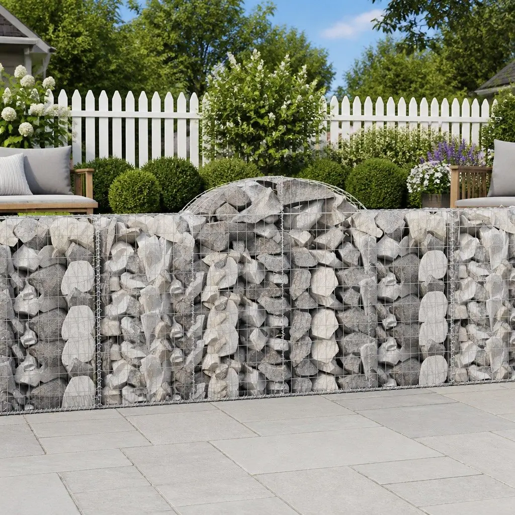 Arched Gabion Baskets Galvanised Iron 200 x 50 x 100120 cm Silver 4 Piece Garden Barrier Decorative Retaining Wall